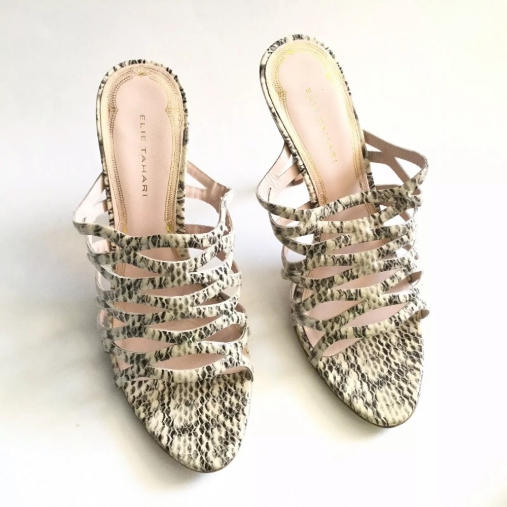 Elie Tahari Snake Print Strap Open Toes Leather - image 2